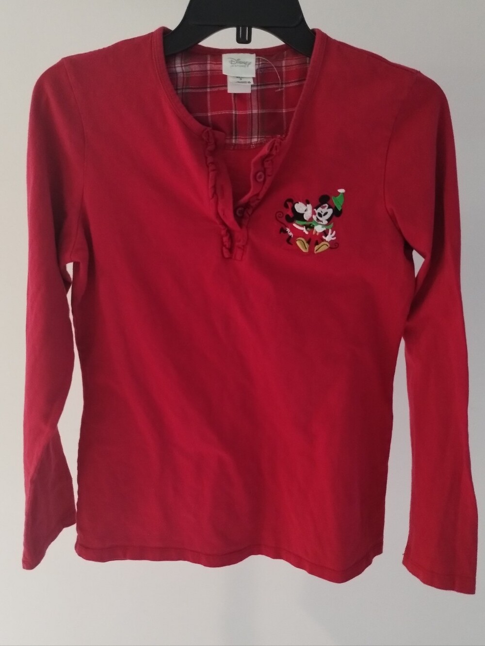 Disney Minnie and Mickey embroidered women's long sleeves shirt Small Red